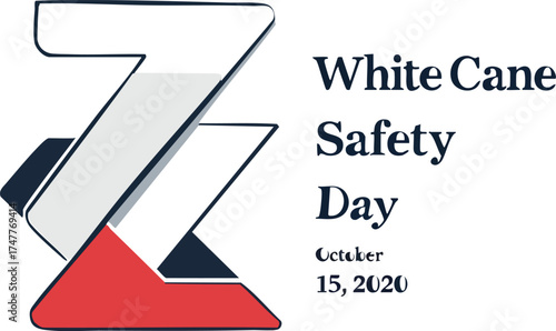 White Cane Safety Day vector—abstract red, white, and blue design with bold text for October 15 awareness and accessibility