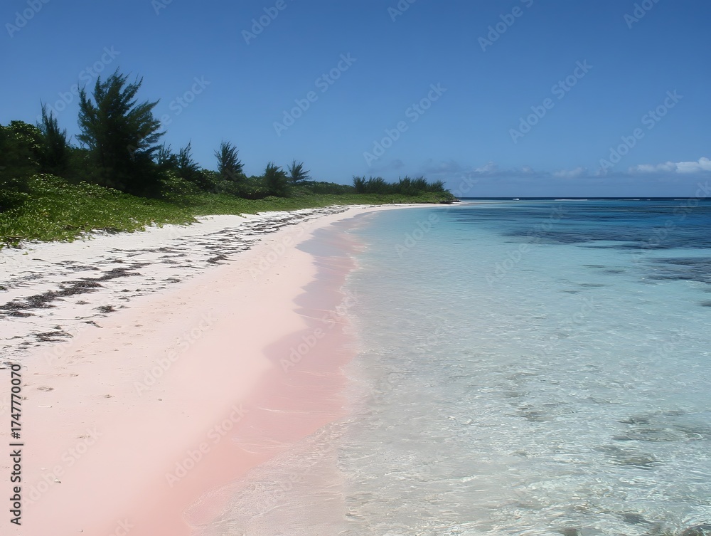Obraz premium Pink Sand Beach Tropical Paradise, Idyllic Seascape with Clear Water