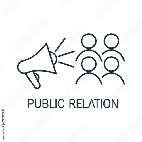  Public Relations. To convey information to society. Vector linear icon illustration isolated on white background.