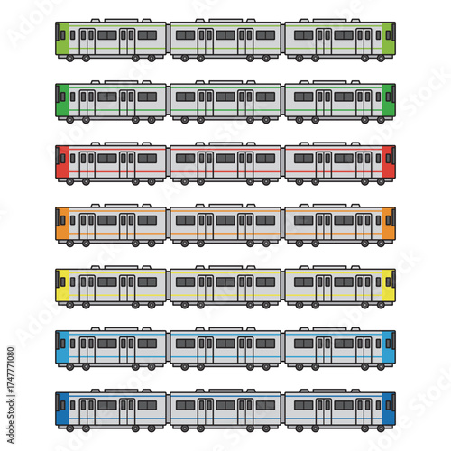 電車　イラスト　ベクター　セット