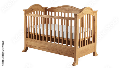 Wooden baby cot with white mattress