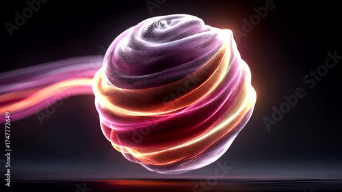 Abstract swirling form with vibrant flowing light against dark background