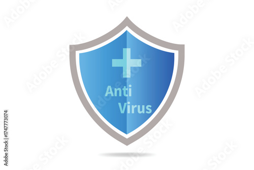 Blue protective shield. Anti Virus protection on white background. Future technology concept. Firewall, medicine, medical equipment.