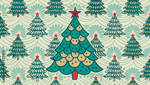 Vector art of seamless christmas pattern with christmas tree and star