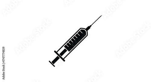 Iconic medical syringe and needle symbol representing healthcare vaccination treatment and injection silhouette