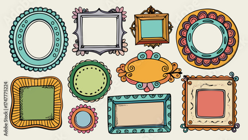Vector art of hand drawn vintage picture frames collection