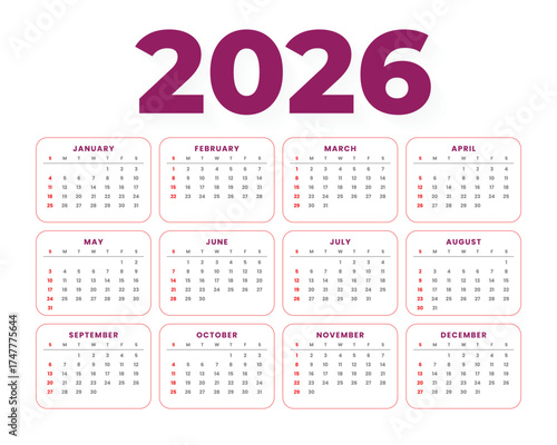 Modern and minimal 2026 calendar template with colorful wave design. Perfect for business, corporate, or personal use. Fully editable and printable layout