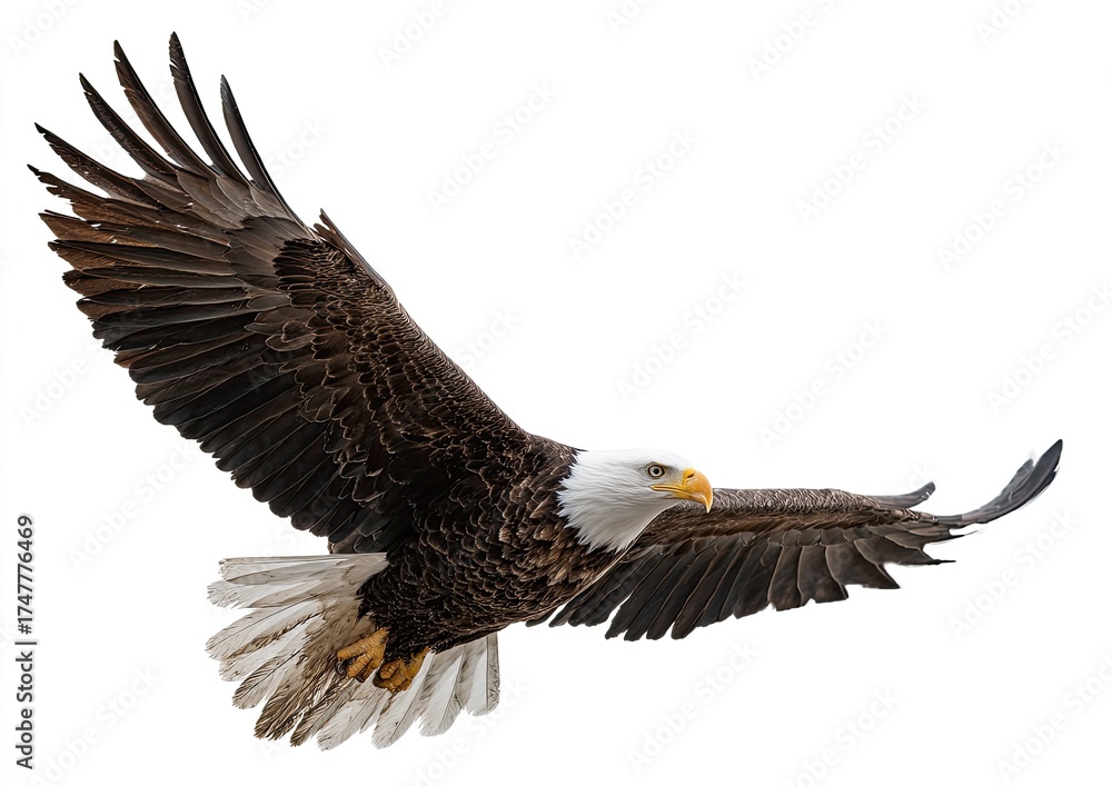 Fototapeta premium Bald eagle in flight against white background (3)