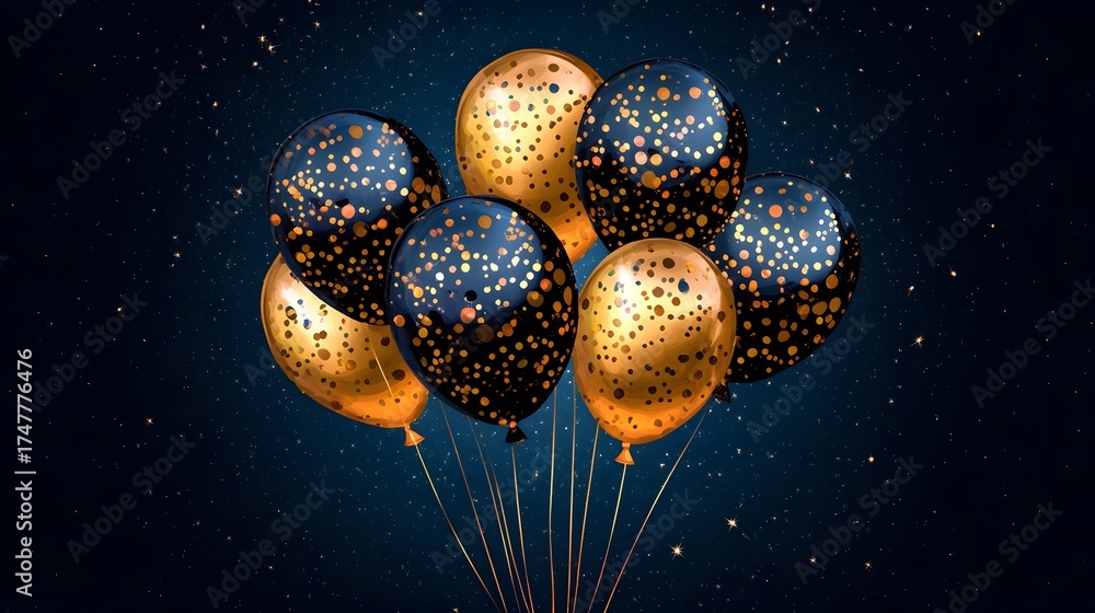 custom made wallpaper toronto digitalElegant black and golden balloons floating against a starry background, celebration concept