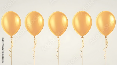 Golden balloons decoration row for celebration, party, birthday and decoration background