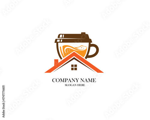 Coffee shop logo design with house roof