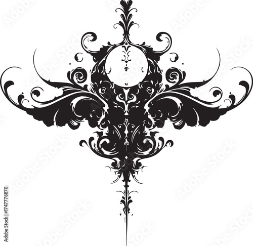 Ornate Floral Design: A striking black and white image showcases a meticulously crafted floral design, bursting with intricate details, delicate curves, and captivating aesthetic appeal.