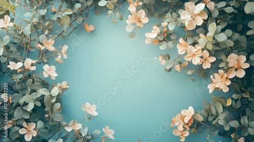 Wallpaper Mural Floral border with gentle blossoms on turquoise background, perfect for cards invitations Torontodigital.ca
