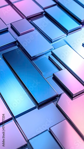 Glossy geometric shapes in blue & pink lighting