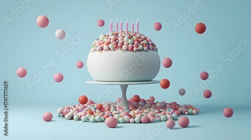 Wallpaper Mural Whimsical birthday cake made of candy balls, floating and celebratory Torontodigital.ca