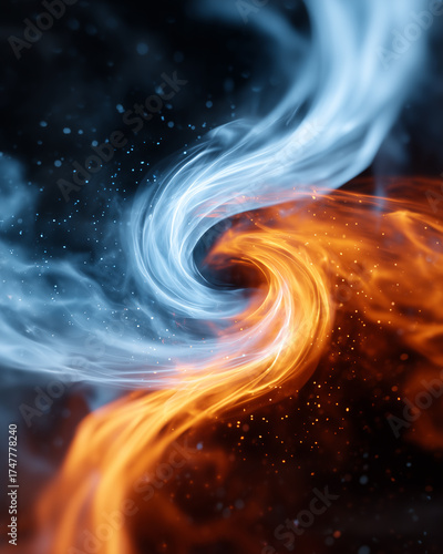 Wallpaper Mural A mesmerizing vortex of fire and ice, symbolizing balance and contrast. The image features a dynamic swirl of blue and orange elements. Torontodigital.ca