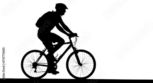 Silhouette of a person wearing a backpack riding a bicycle against a transparent background showcasing outdoor activity and fitness