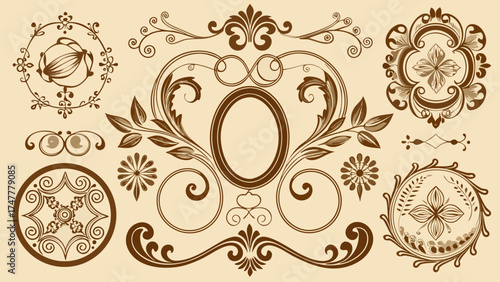 Vector art of collection of vintage decorative design elements