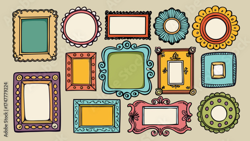 Vector art of collection of colorful hand drawn frames
