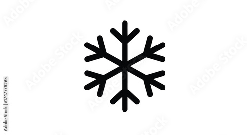 Simple black snowflake icon for winter season cold weather and frosty snowfall symbol silhouette