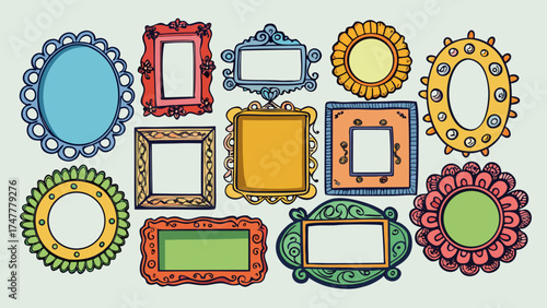Vector art of collection of colorful hand drawn frames for photos and pictures isolated