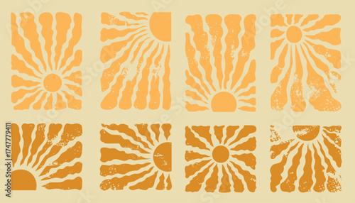 Vintage Sun Rays Clipart Bundle – Groovy 70s Aesthetic