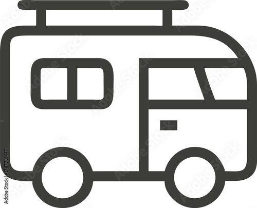 Simple line art icon of a camper van with roof rack