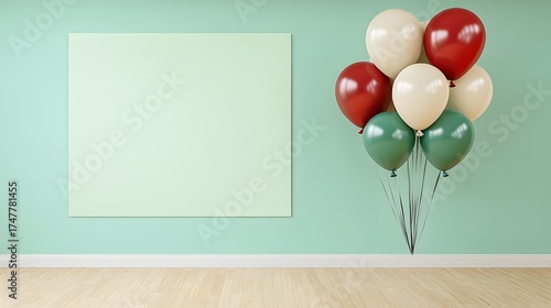 Wallpaper Mural Pastel room mockup with colorful balloons and blank canvas render Torontodigital.ca