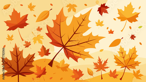 Vector art of autumn leaves falling background with maple and oak leaves in warm colors