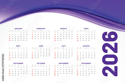 Modern and minimal 2026 calendar template with colorful wave design. Perfect for business, corporate, or personal use. Fully editable and printable layout