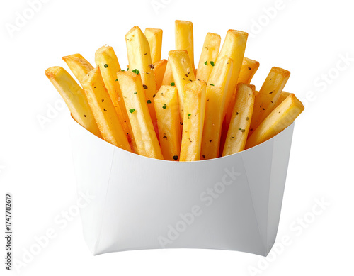 Tasty Potato French fries in a paper pack mockup PNG on transparent background 