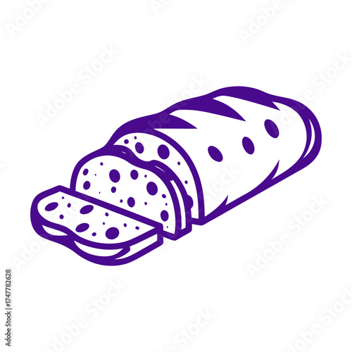 Stollen Christmas Cake Vector Illustration Stollen Christmas Cake Loaf of Stollen with powdered sugar dusting and diagonal cuts on top
