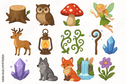 Magical woodland creatures and enchanting forest elements collection
