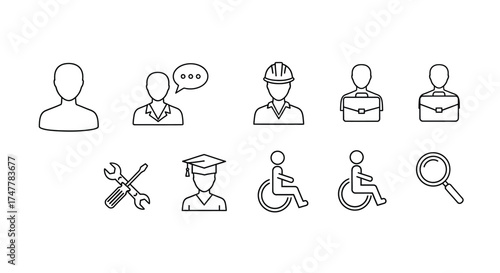 Diverse group of hand drawn people icons representing various professions and abilities for design concepts vector