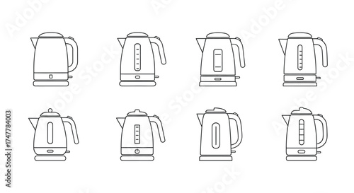 Collection of modern electric kettles in diverse designs and styles various views vector