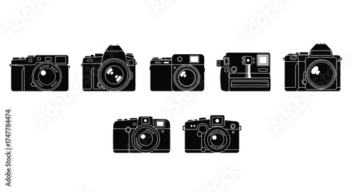 Retro and modern camera silhouettes collection for photography enthusiasts and vintage tech lovers vector