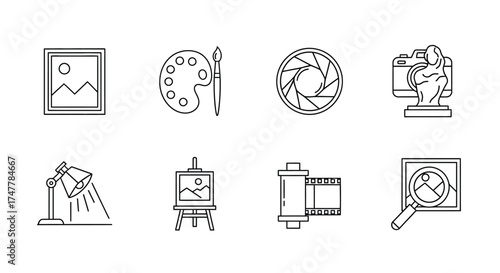 Artistic creation tools icons and symbols representing creative process visual arts photography and painting vector