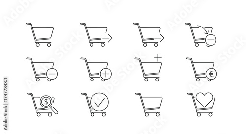Set of hand drawn shopping cart icons for e-commerce and retail online shopping convenience vector