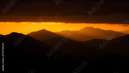 Wallpaper Mural Golden dusk mountains silhouette Torontodigital.ca