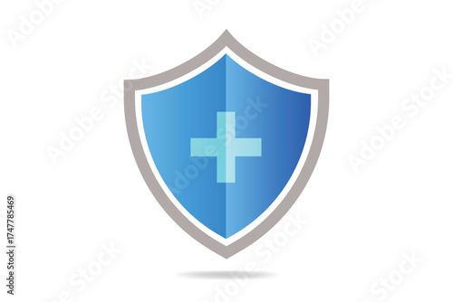 Blue protective shield. Anti Virus protection on white background. Future technology concept. Firewall, medicine, medical equipment.