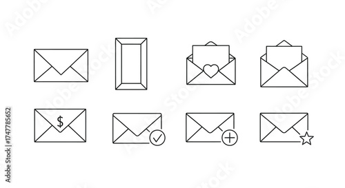 Collection of hand-drawn email envelope icons representing communication and messaging services vector