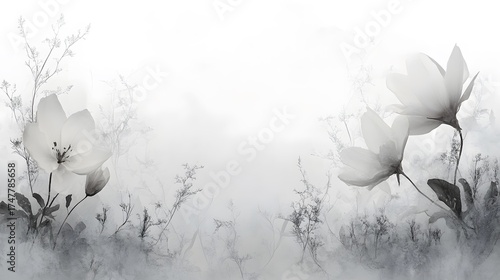 Elegant floral arrangement in monochrome with botanical and ethereal mood