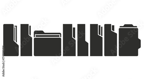Silhouette icons representing various folders and documents for digital organization and data management vector
