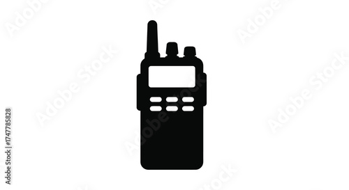 Silhouette of a modern portable two-way radio communication device with antenna and buttons ready for use silhouette
