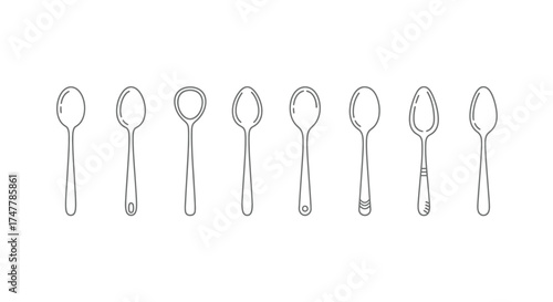 Collection of eight different spoon silhouettes for culinary and design applications vector