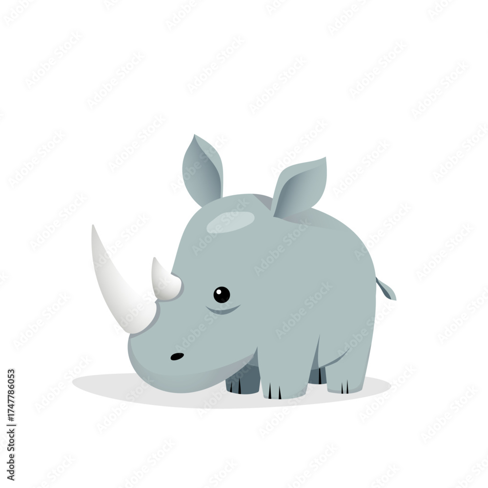 Fototapeta premium Little cute rhinoceros humble animal flat design