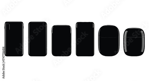 Collection of sleek black rectangular and rounded objects isolated on white surface vector