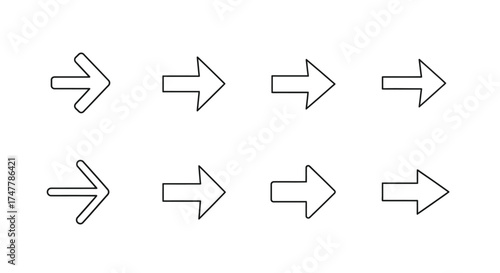 Collection of stylized hand-drawn arrow icons indicating direction and movement vector