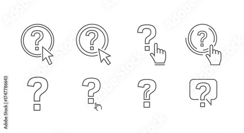Collection of hand drawn question mark icons and cursors for support and help concepts vector