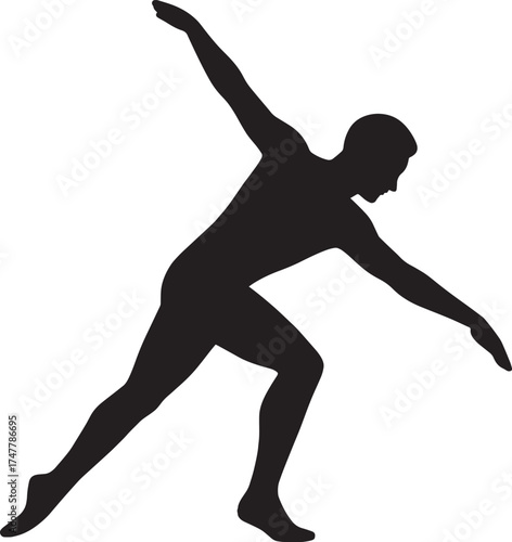 “Floor Spin Launch Athlete Silhouette – Dynamic Gymnast Motion Vector in Flat Black Style, Ultra HD Professional Sports Illustration”